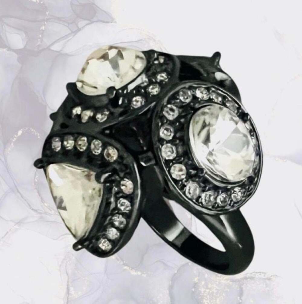 Old mark. by Avon Shadows and Light Statement Ring Black Finish & Clear Crystals
